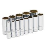 Juego de dados largos cuadro de 3/8", 12 puntas, en pulgadas, 13 piezas Urrea 52112