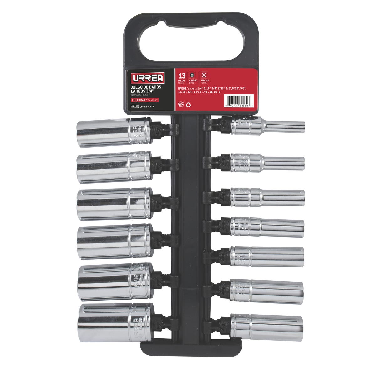 Juego de dados largos cuadro de 3/8", 12 puntas, en pulgadas, 13 piezas Urrea 52112 - imagen 3