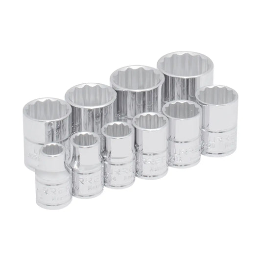 Juego de dados cuadro de 3/8", 12 puntas, en pulgadas, 10 piezas Urrea 52118