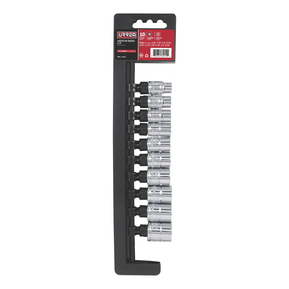 Juego de dados cuadro de 3/8", 6 puntas, en pulgadas, 10 piezas Urrea 52122 - imagen 3