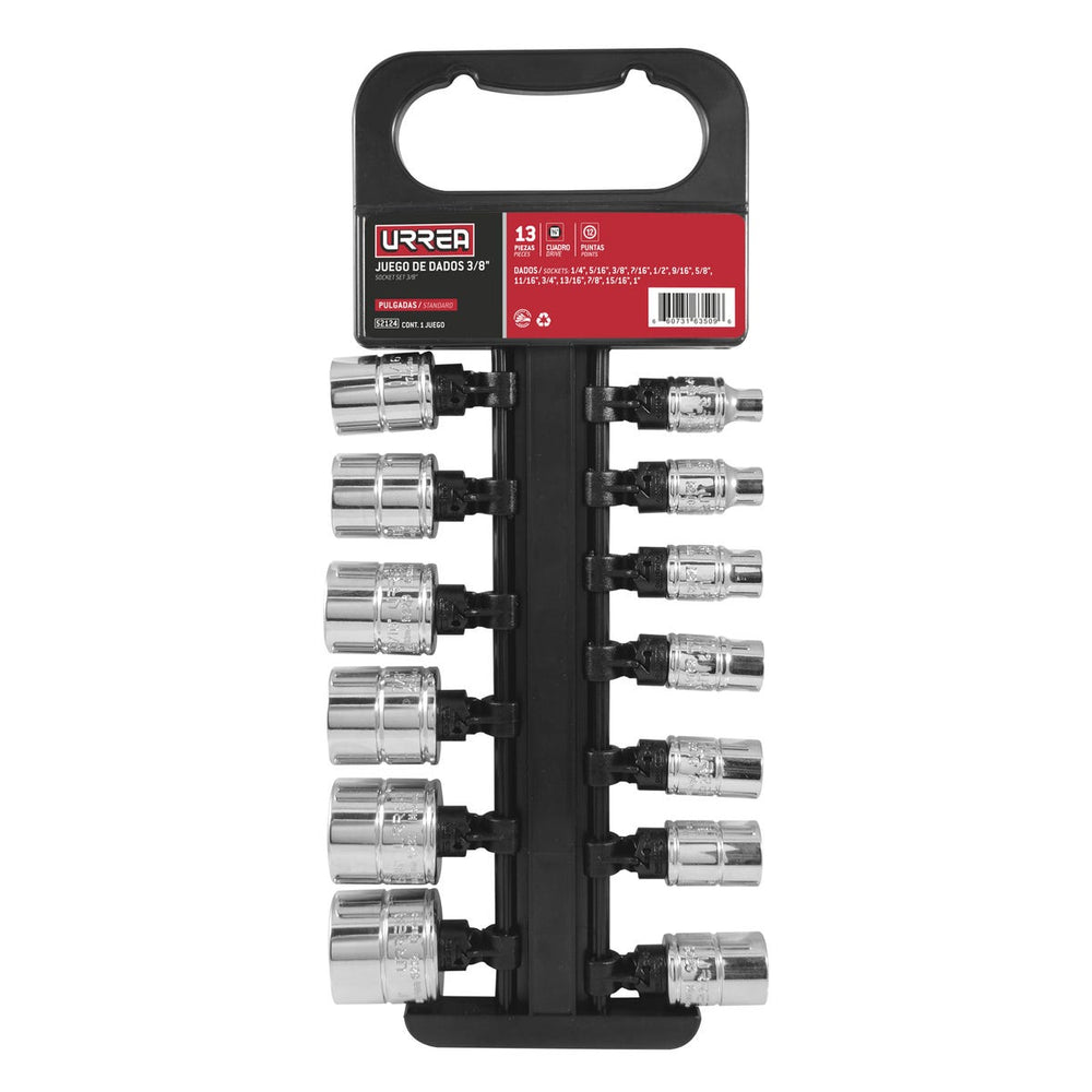 Juego de dados cuadro de 3/8", 12 puntas, en pulgadas, 13 piezas Urrea 52124 - imagen 3