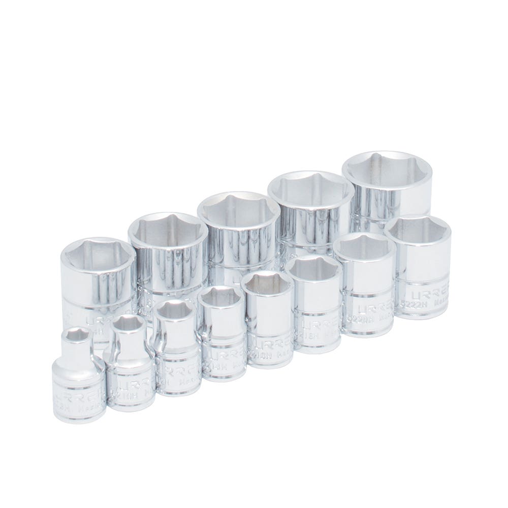 Juego de dados cuadro de 3/8", 6 puntas, en pulgadas, 13 piezas Urrea 52126