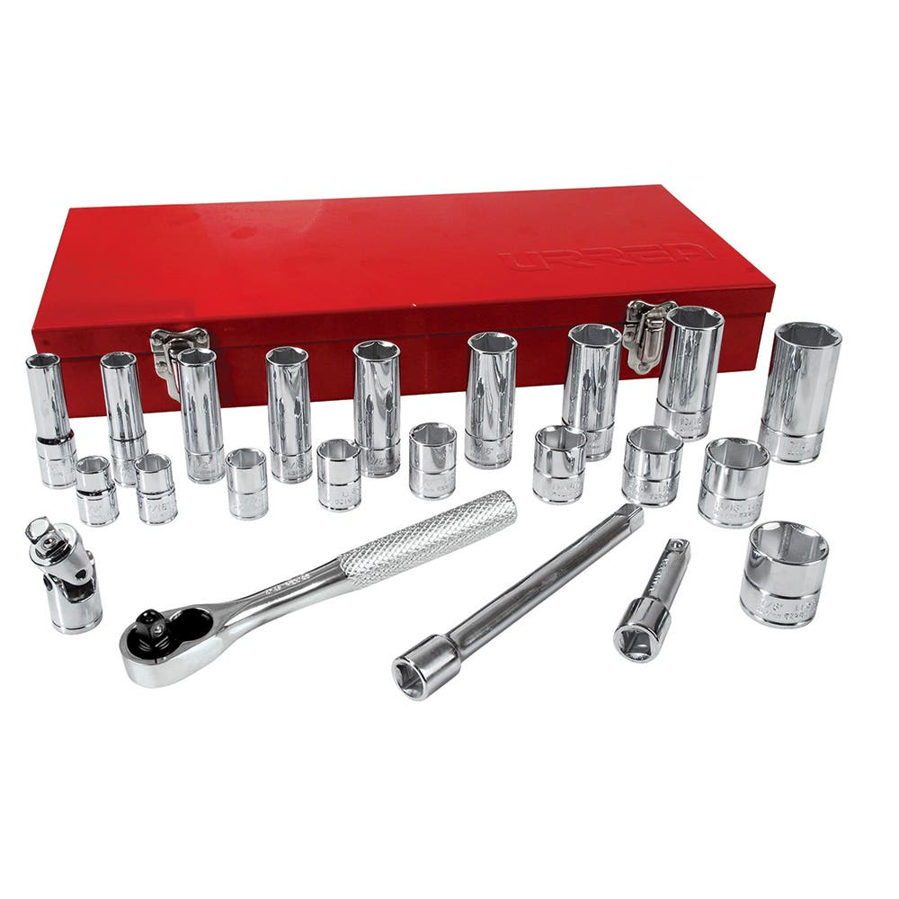 Juego de dados y accesorios cuadro de 3/8" en pulgadas 6 puntas, 23 piezas Urrea 52134