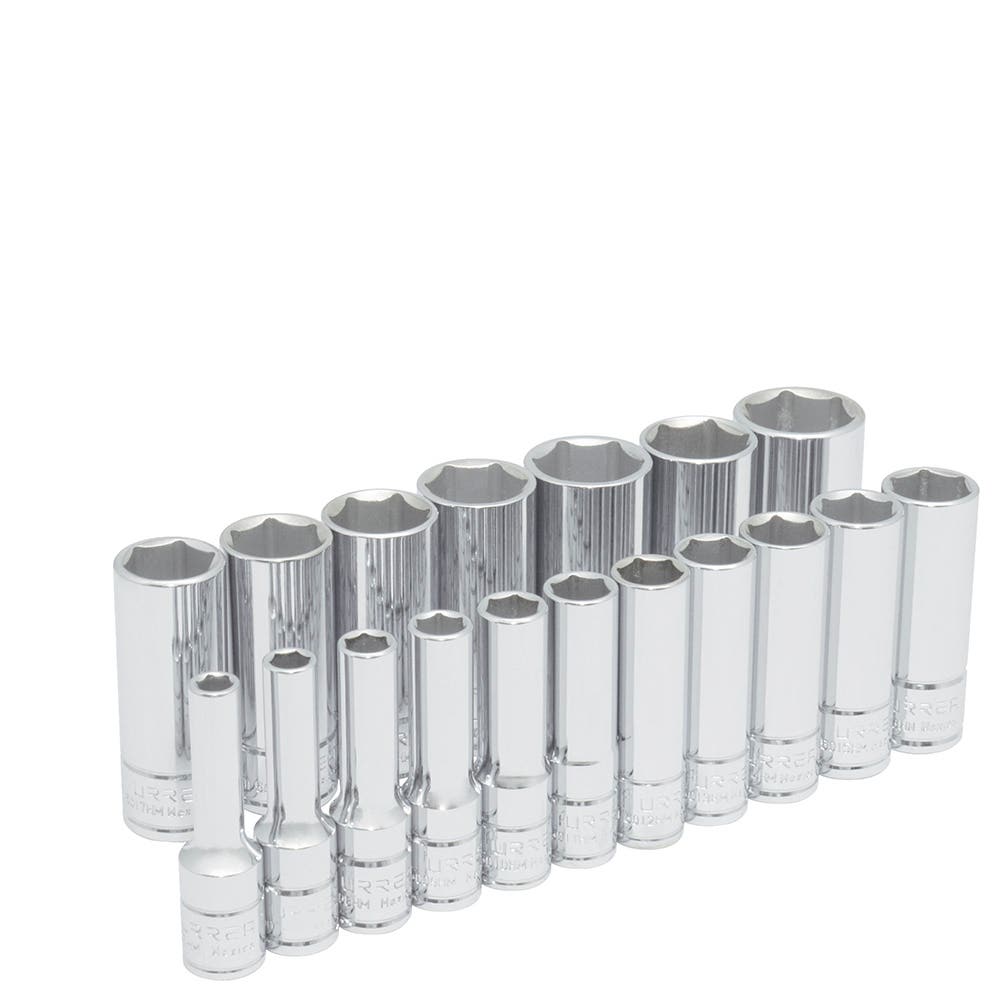 Juego de dados largos cuadro de 3/8", 6 puntas, métricos, 18 piezas Urrea 52203