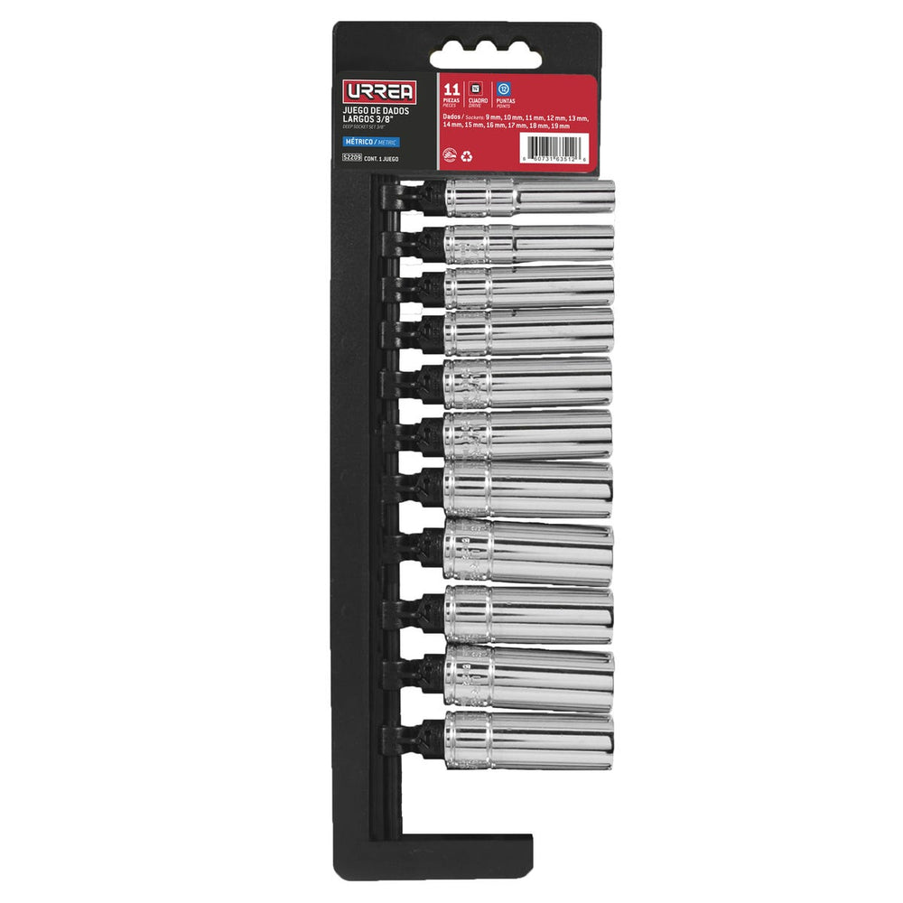 Juego de dados largos cuadro de 3/8", 12 puntas, métricos, 11 piezas Urrea 52209 - imagen 3