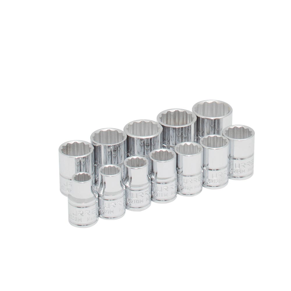 Juego de dados cuadro de 3/8", 12 puntas, métricos, 12 piezas Urrea 52216