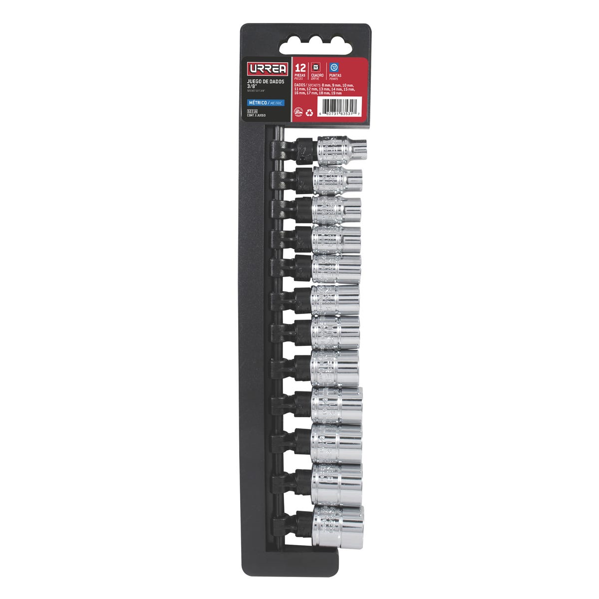 Juego de dados cuadro de 3/8", 12 puntas, métricos, 12 piezas Urrea 52216 - imagen 3