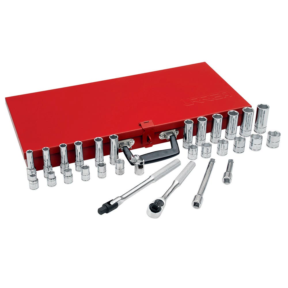 Juego de dados y accesorios cuadro de 3/8" métrico 6 puntas, 30 piezas Urrea 52220 - imagen 2