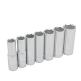 Juego de dados largos cuadro de 1/2", 6 puntas, en pulgadas, 7 piezas Urrea 5300H