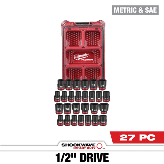 Juego de 27 dados de impacto SHOCKWAVE™ cuadro 1/2" con estuche PACKOUT™ Milwaukee 49-66-6804 – imagen 2