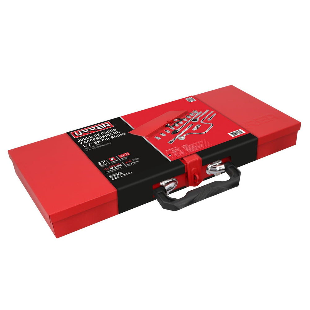 Juego de dados y accesorios cuadro de 1/2" en pulgadas 17 piezas, con caja metálica Urrea 5400AB - imagen 3