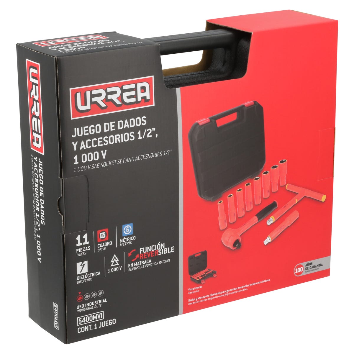 Juego de dados y accesorios cuadro de 1/2" métricos para 1000 V, caja plástica, 11 piezas Urrea 5400MVI - imagen 4