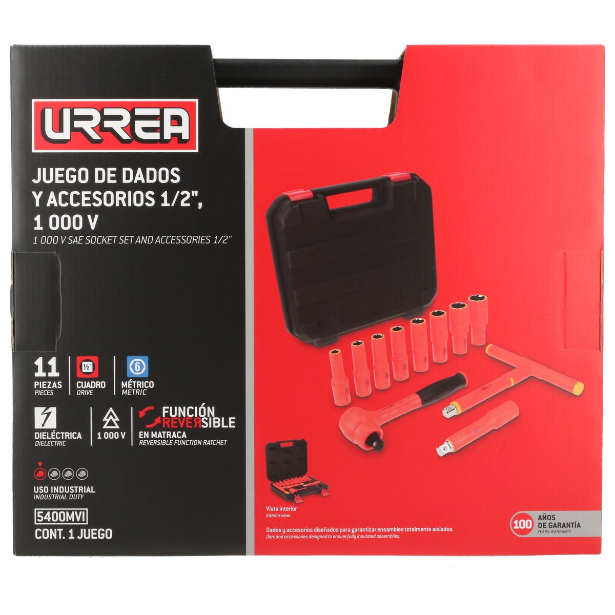 Juego de dados y accesorios cuadro de 1/2" métricos para 1000 V, caja plástica, 11 piezas Urrea 5400MVI - imagen 6