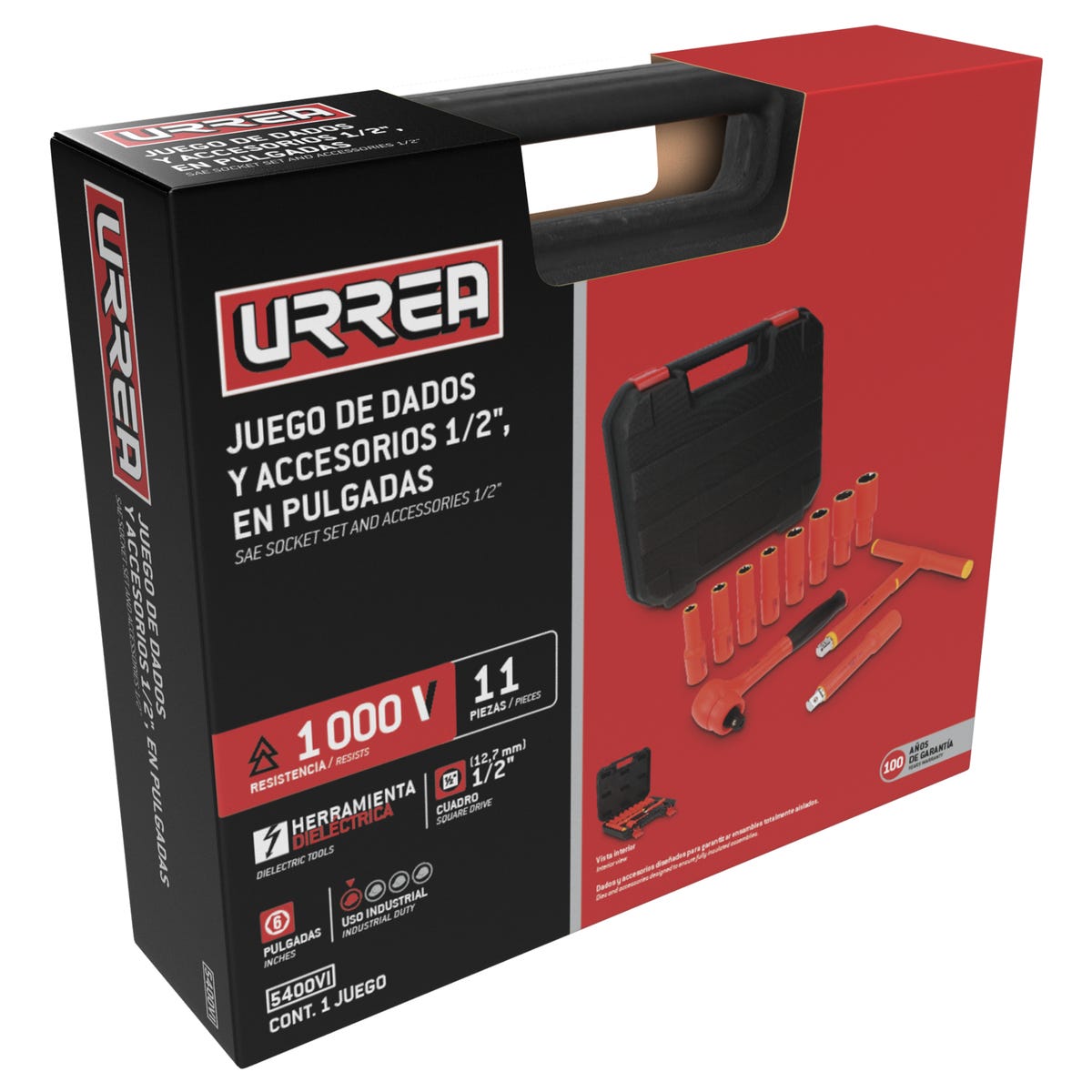 Juego de dados y accesorios cuadro de 1/2" en pulgadas para 1000 V, 11 piezas Urrea 5400VI - imagen 4