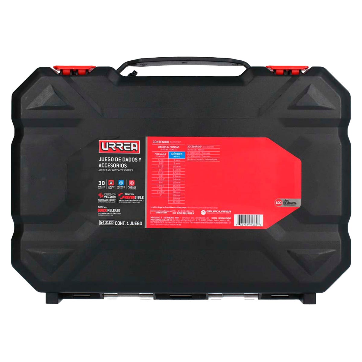 Juego de dados y accesorios cuadro de 1/2" combinado, 30 piezas Urrea 5401CD - imagen 5