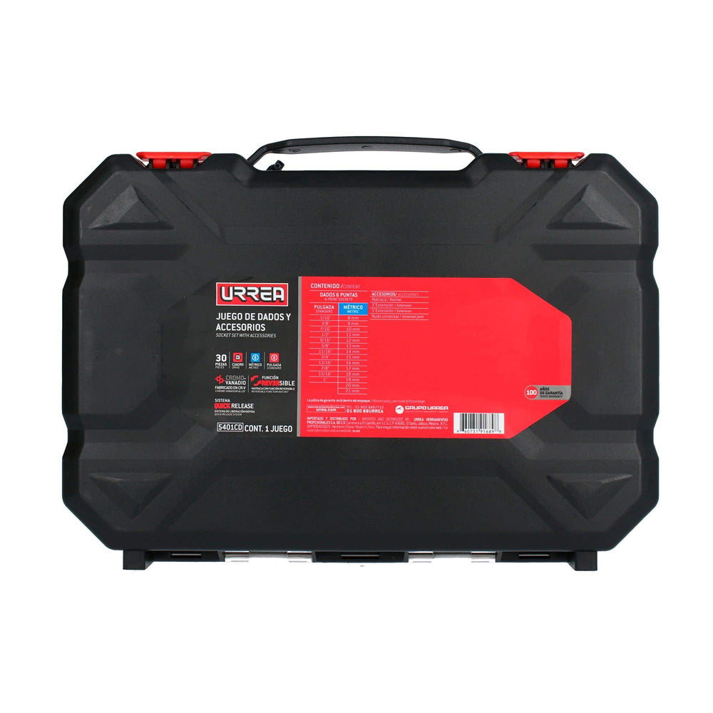 Juego de dados y accesorios cuadro de 1/2" combinado, 30 piezas Urrea 5401CD - imagen 8
