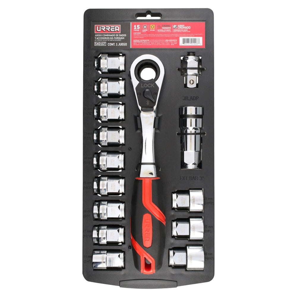 Juego de dados y accesorios cuadro de 1/2" Go-Through combinado, 15 piezas Urrea 5401GT - imagen 5