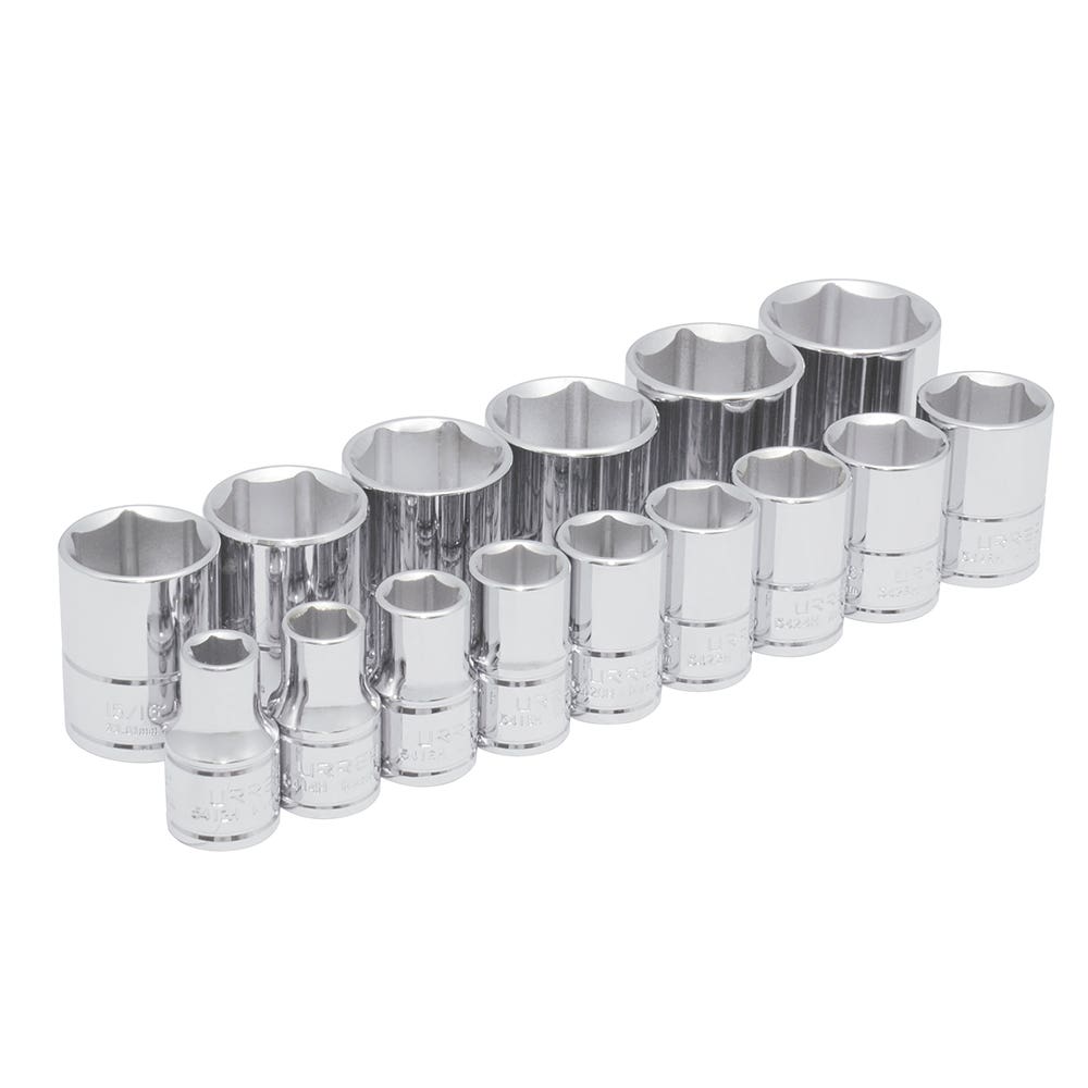 Juego de dados cuadro de 1/2", 6 puntas, en pulgadas, 15 piezas Urrea 54110