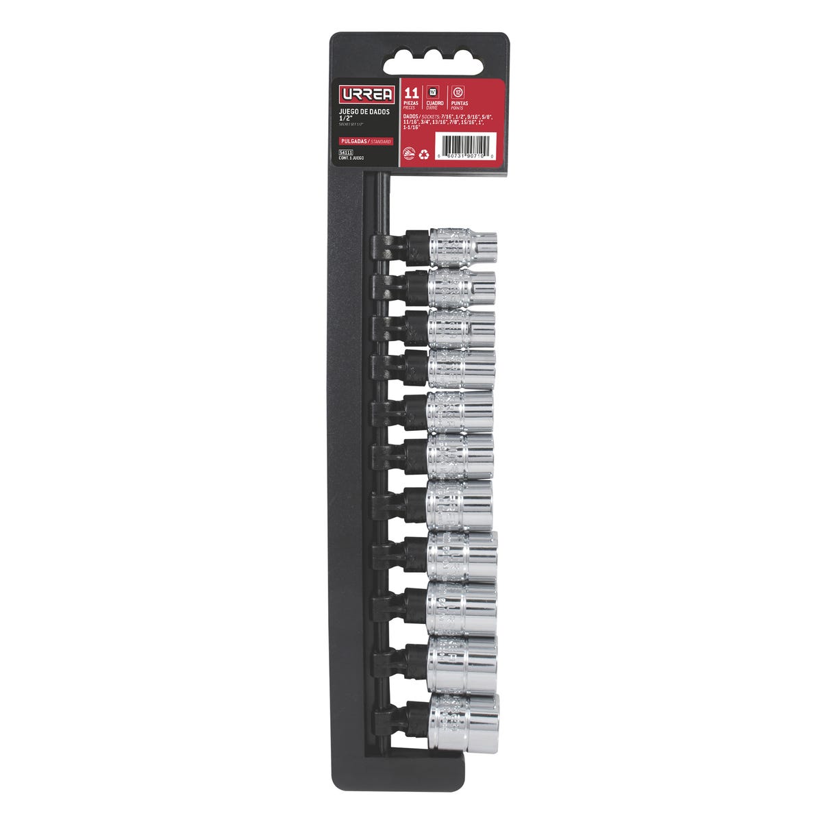 Juego de dados cuadro de 1/2", 12 puntas, en pulgadas,11 piezas Urrea 54111 - imagen 3