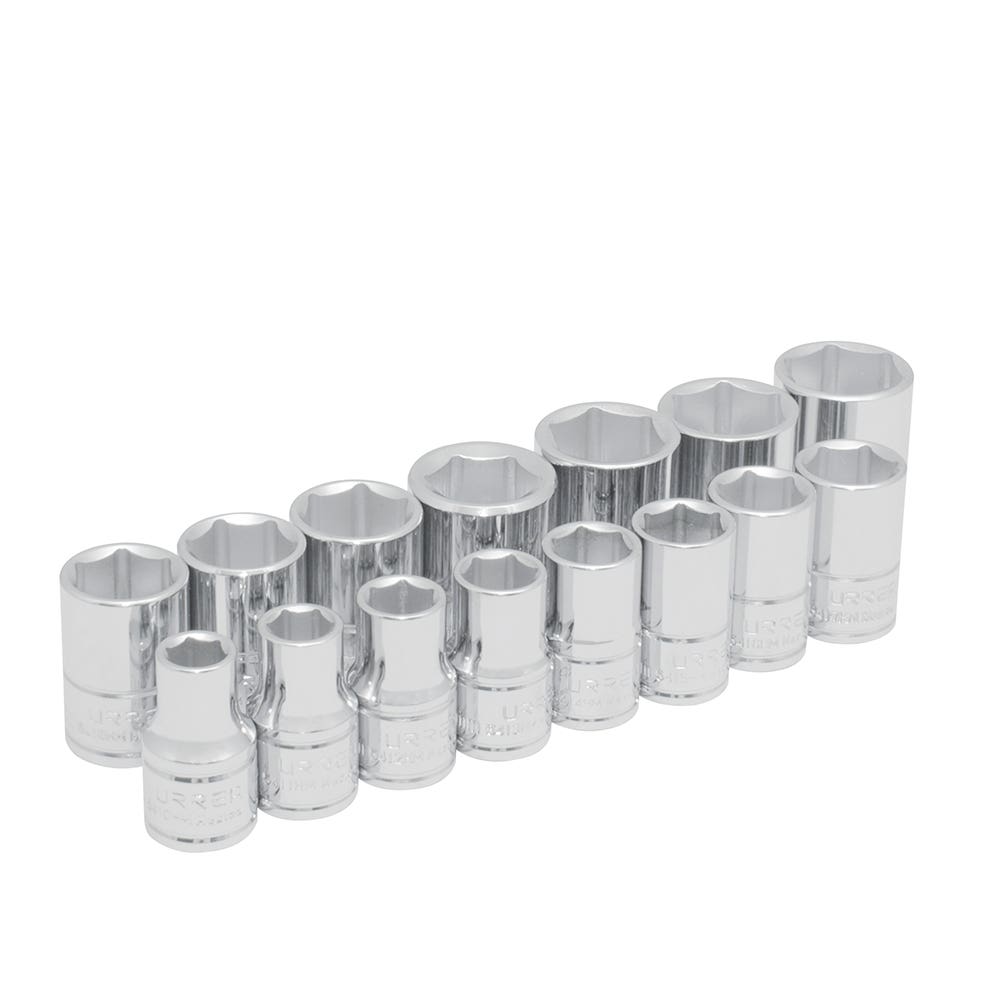 Juego de dados cuadro de 1/2", 6 puntas, métricos, 15 piezas Urrea 54205