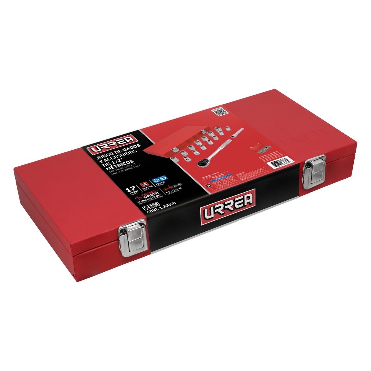 Juego de dados y accesorios cuadro de 1/2" métrico, 17 piezas Urrea 54208H - imagen 3