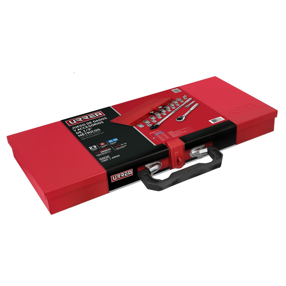 Juego de dados y accesorios cuadro de 1/2" métrico 12 puntas, 23 piezas Urrea 54210 - imagen 3