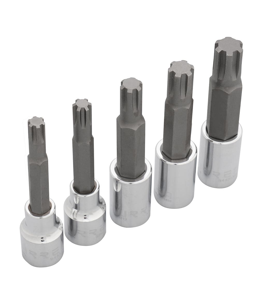 Juego de dados con punta ribe cuadro de 1/2", 5 piezas, en riel Urrea 5443M5