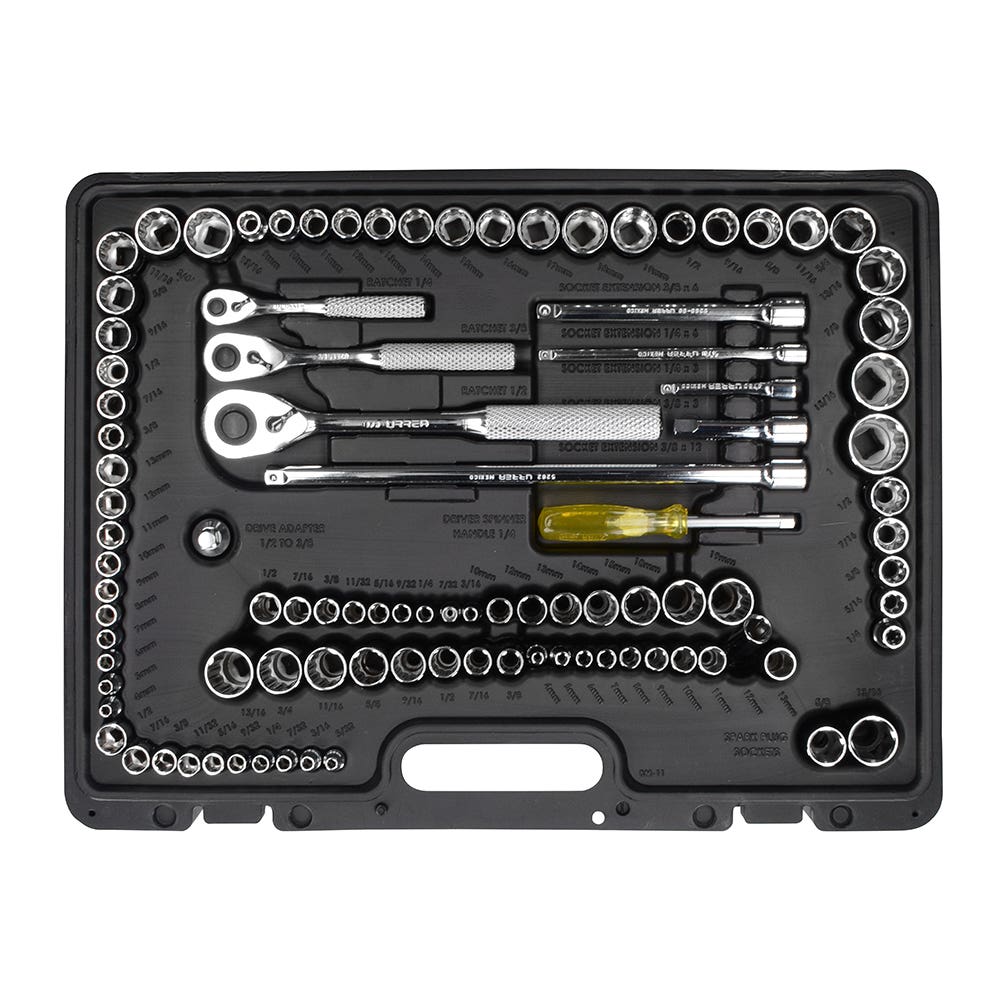 Juego de dados y accesorios cuadro de 1/4", 3/8" y 1/2" combinado, 99 piezas Urrea 5447PA - imagen 4