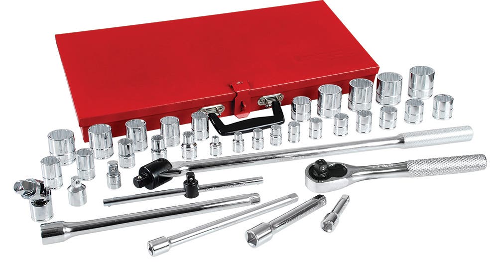 Juego de dados y accesorios cuadro de 3/8" y 1/2" en pulgadas 37 piezas, con caja metálica Urrea 5452 - imagen 2