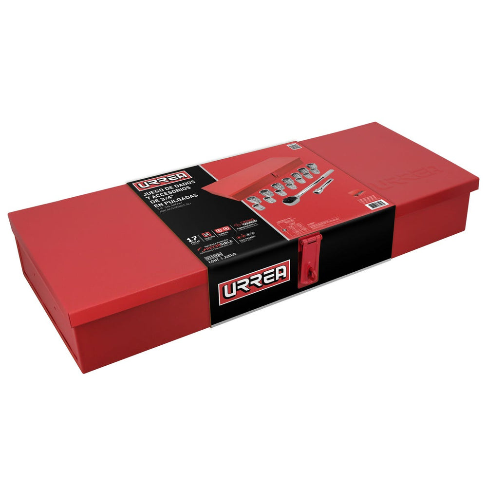 Juego de dados y accesorios cuadro de 3/4" en pulgadas, 17 piezas Urrea 55100H - imagen 4