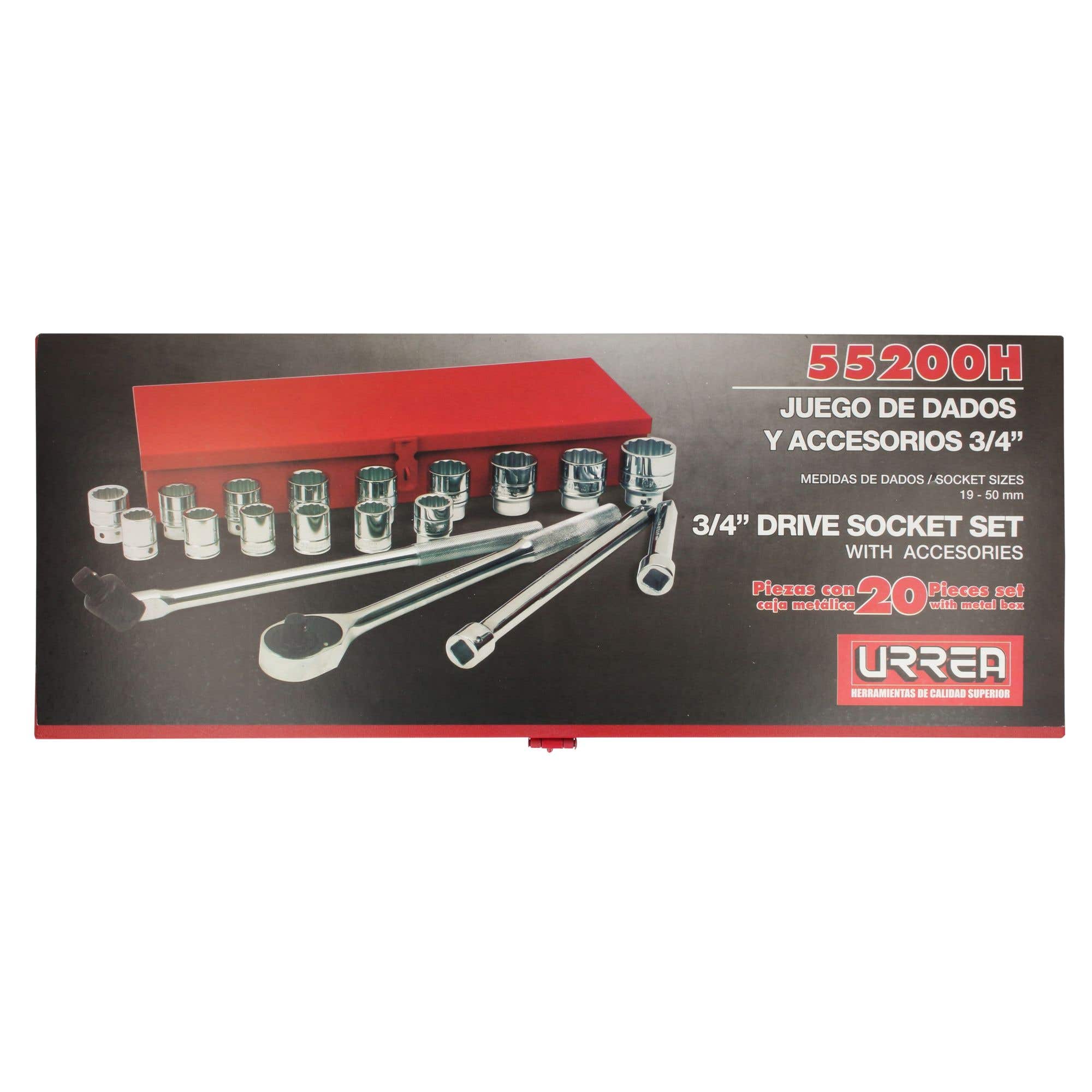 Juego de dados y accesorios cuadro de 3/4" métrico 6 puntas, 20 piezas Urrea 55200H - imagen 6
