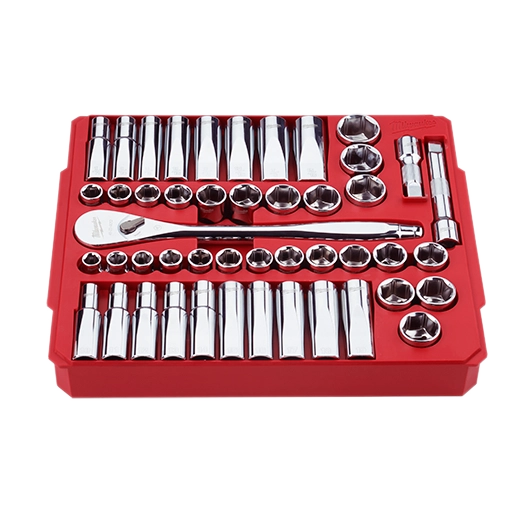 Juego de llaves de carraca y llaves de vaso de 47 piezas 1/2" con accionamiento métrico y SAE con CUATRO LADOS FLAT™ Milwaukee 48-22-9010 - imagen 3
