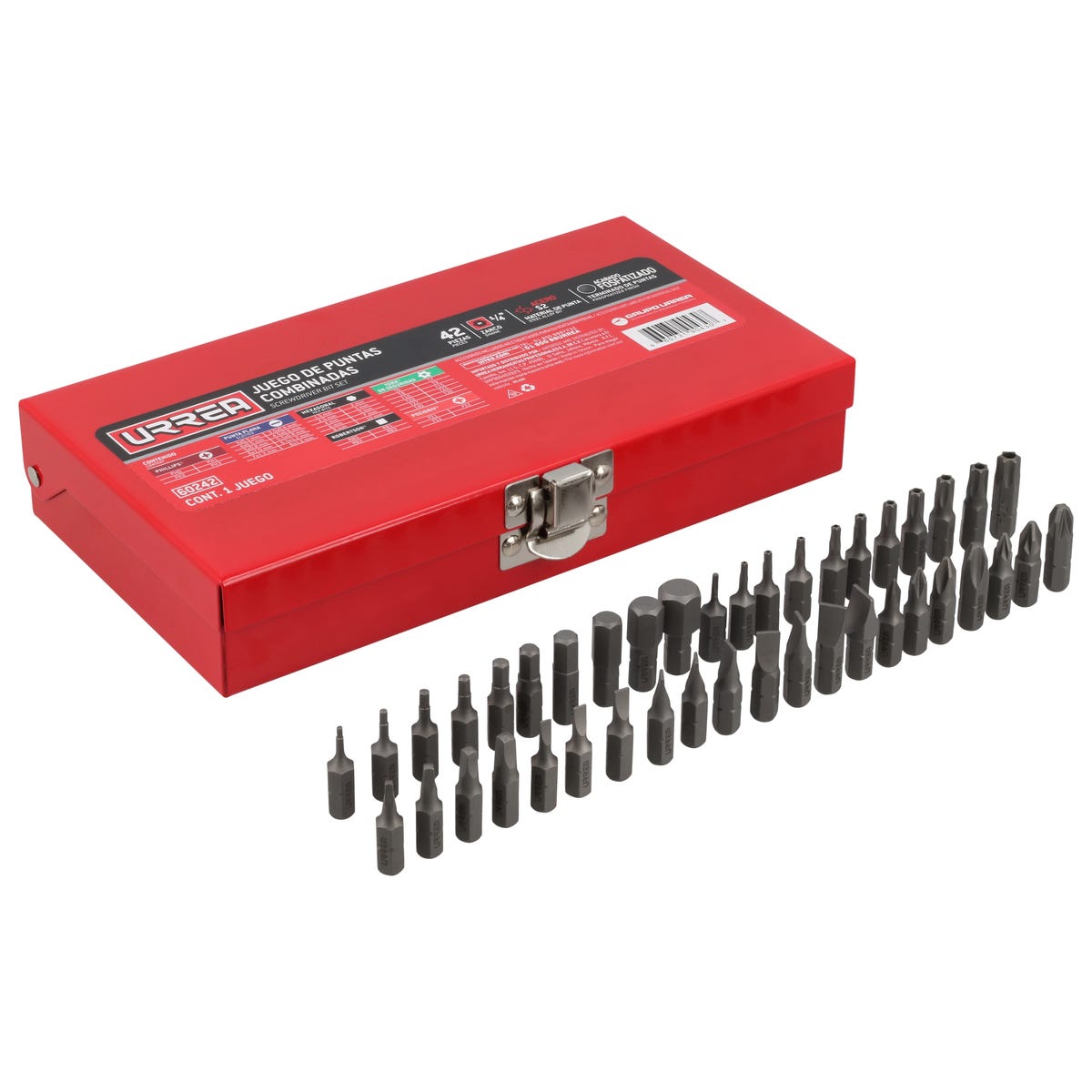 Juego combinado de puntas hexágono de 1/4", 42 piezas en caja metalica Urrea 60242 - imagen 3