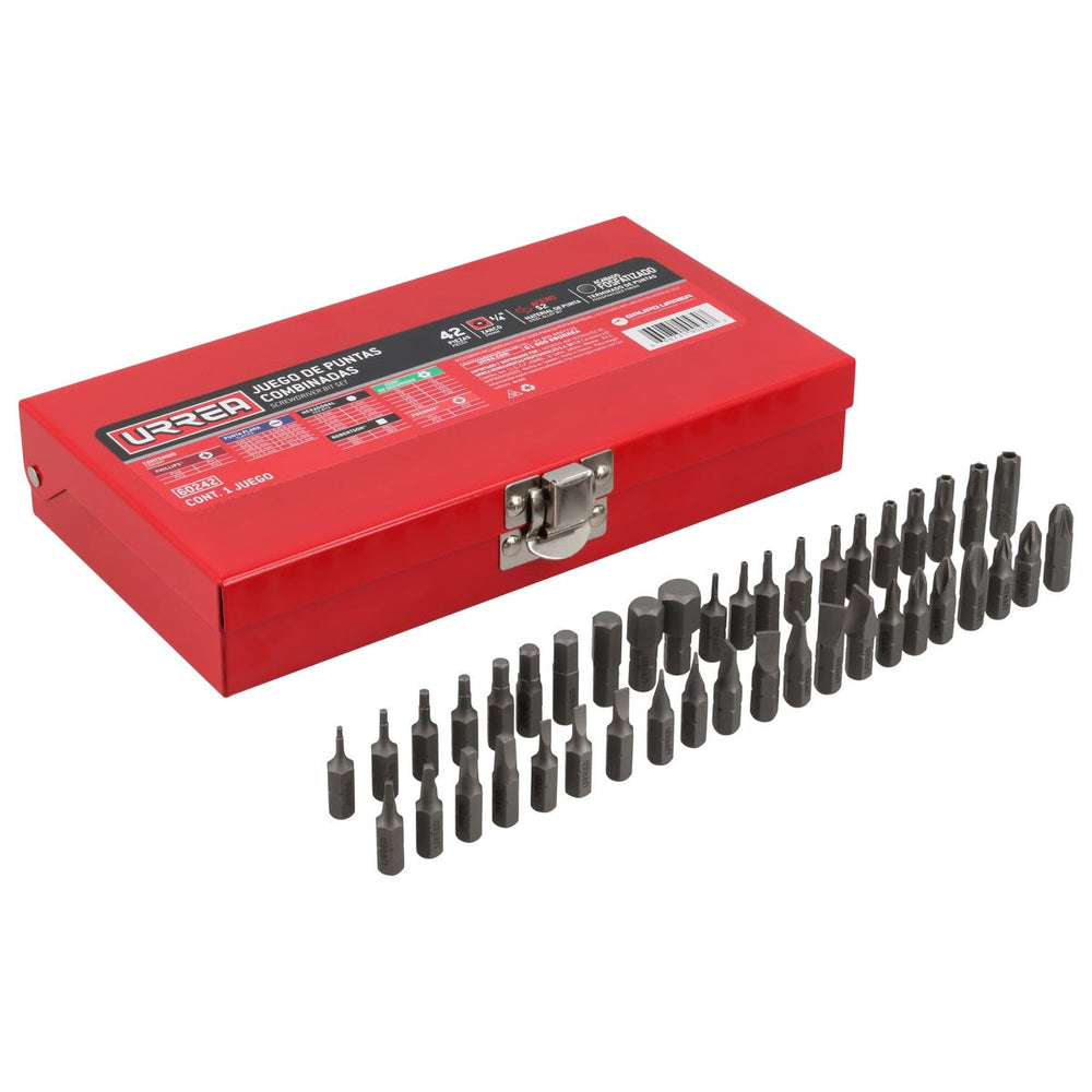 Juego combinado de puntas hexágono de 1/4", 42 piezas en caja metalica Urrea 60242 - imagen 3