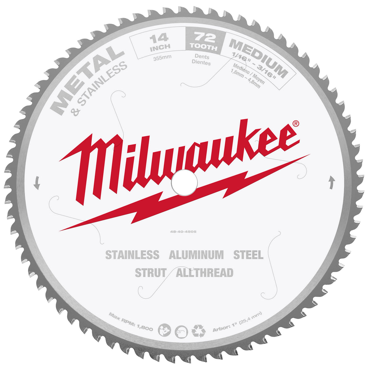 Hoja de sierra circular de 14" para cortar metal y acero inoxidable Milwaukee 48-40-4505