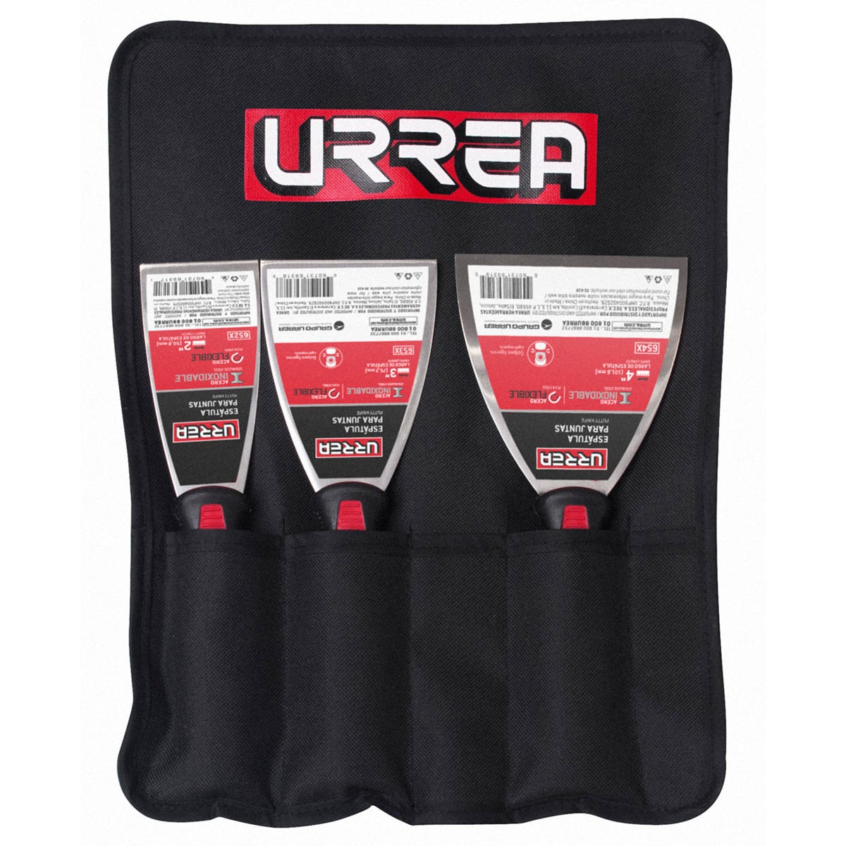 Juego de espátulas flexibles de acero inoxidable con mango bimaterial, 3 piezas Urrea 6500X - imagen 2