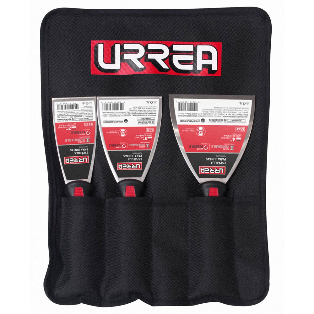 Juego de espátulas flexibles de acero inoxidable con mango bimaterial, 3 piezas Urrea 6500X