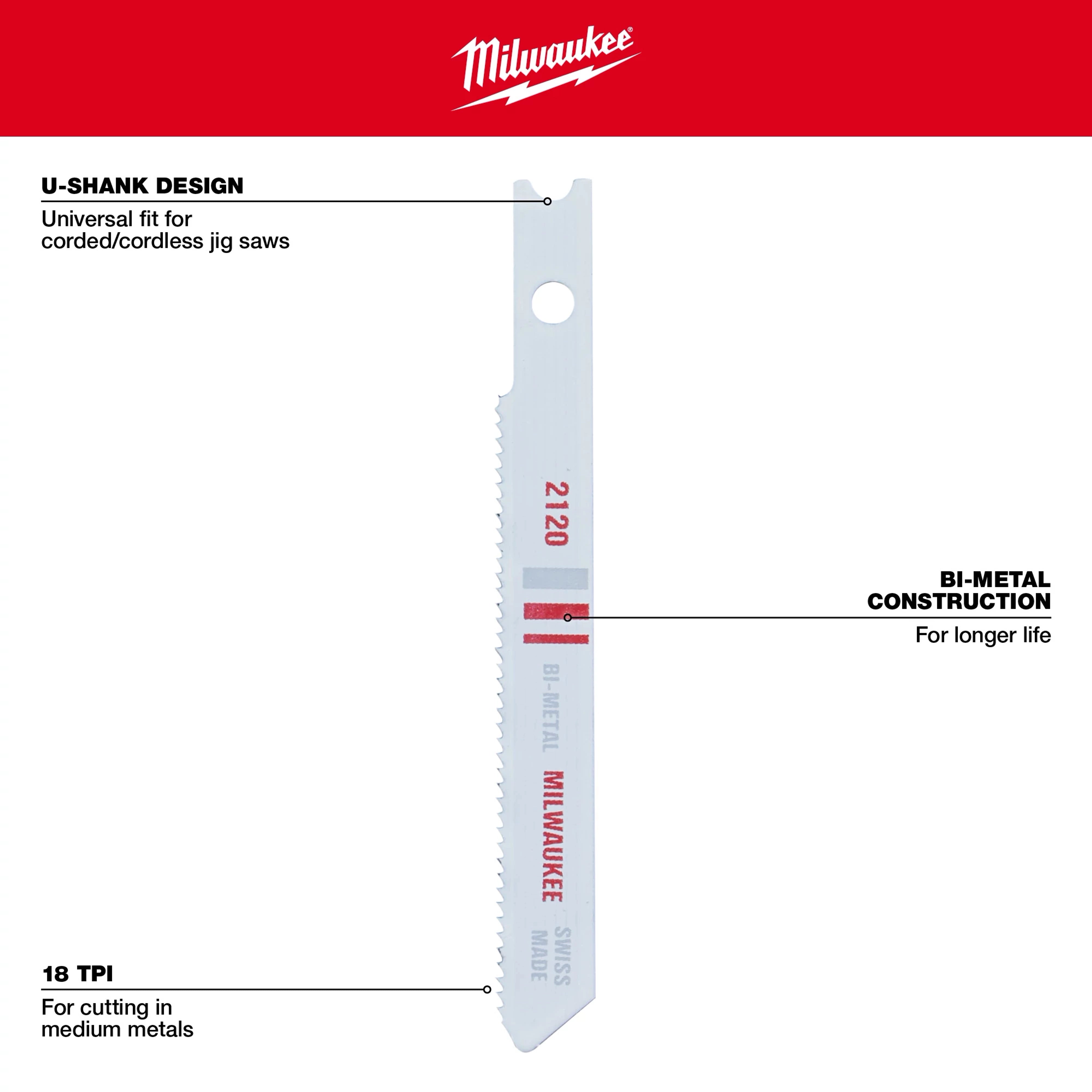 Selección de madera y metal con vástago en U (paquete por 5) Milwaukee 49-22-1168 - imagen 5