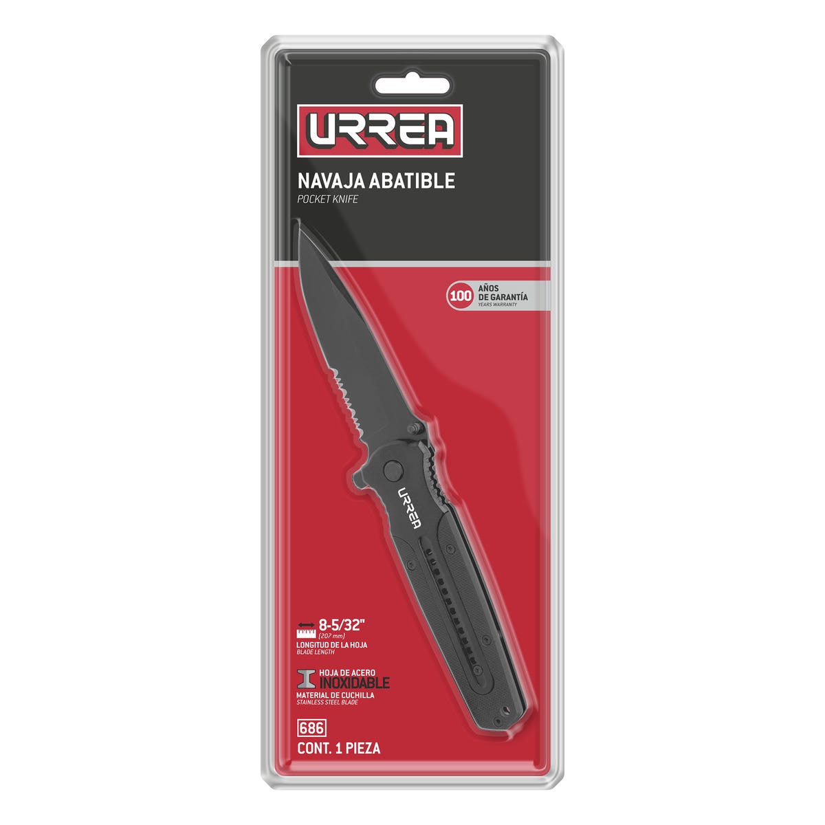 Navaja abatible de acero inoxidable hoja aserrada, 8" Urrea 686 - imagen 3