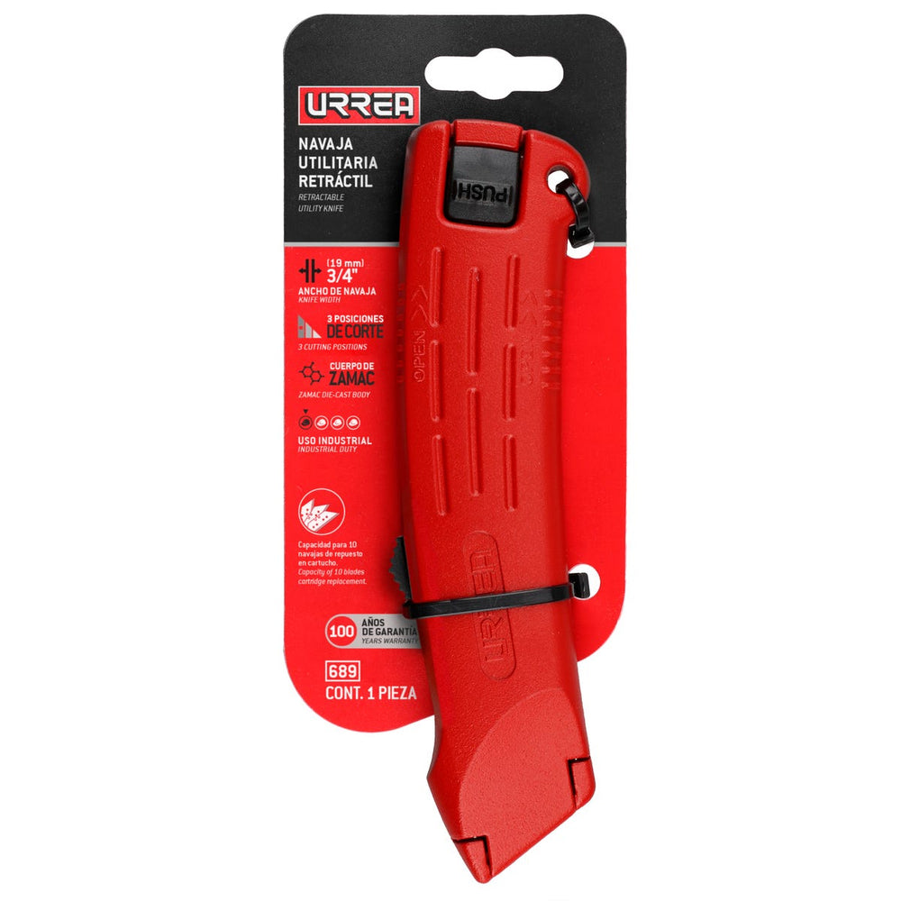 Navaja utilitaria retráctil de 3 posiciones, 6-3/4", cuerpo de zamac Urrea 689 - imagen 3