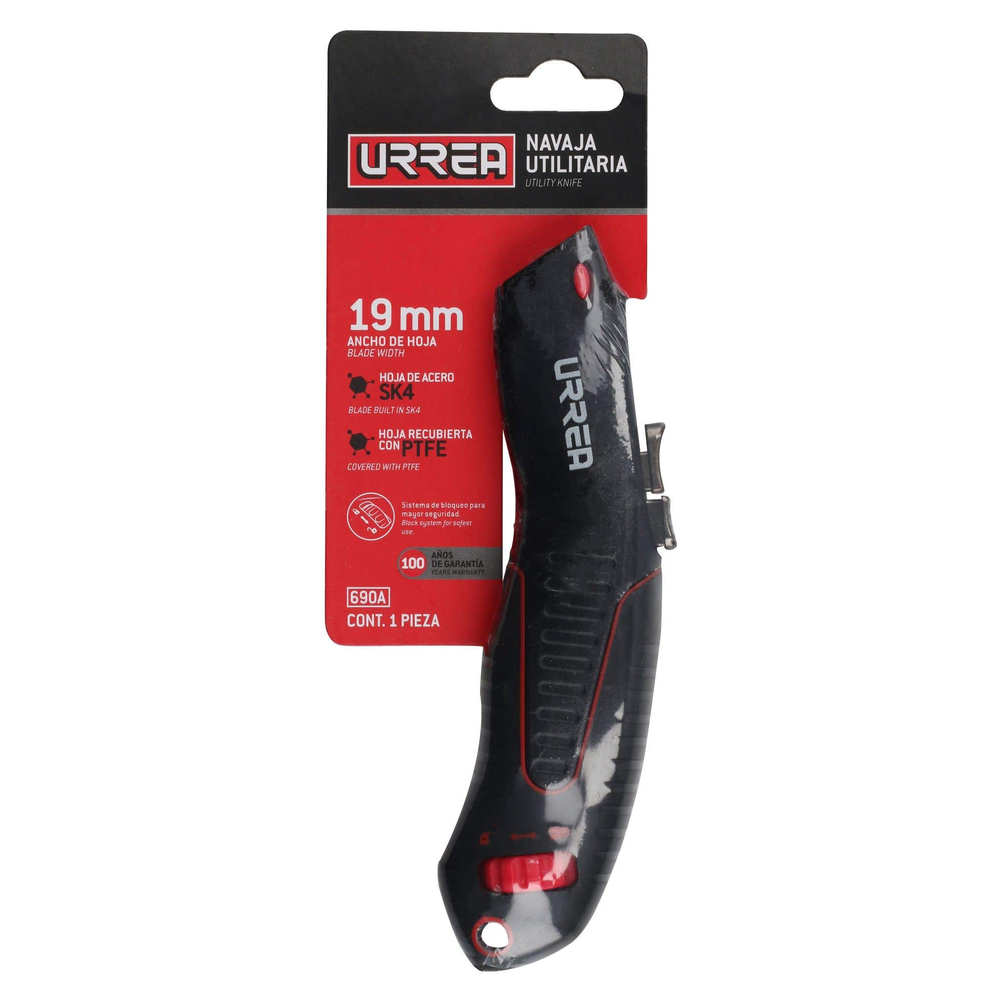 Navaja utilitaria retráctil curva, 7", hoja recubierta con PTFE Urrea 690A - imagen 6