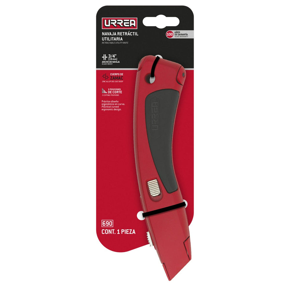 Navaja utilitaria retráctil curva, 7-1/2", cuerpo de zamac Urrea 690 - imagen 3