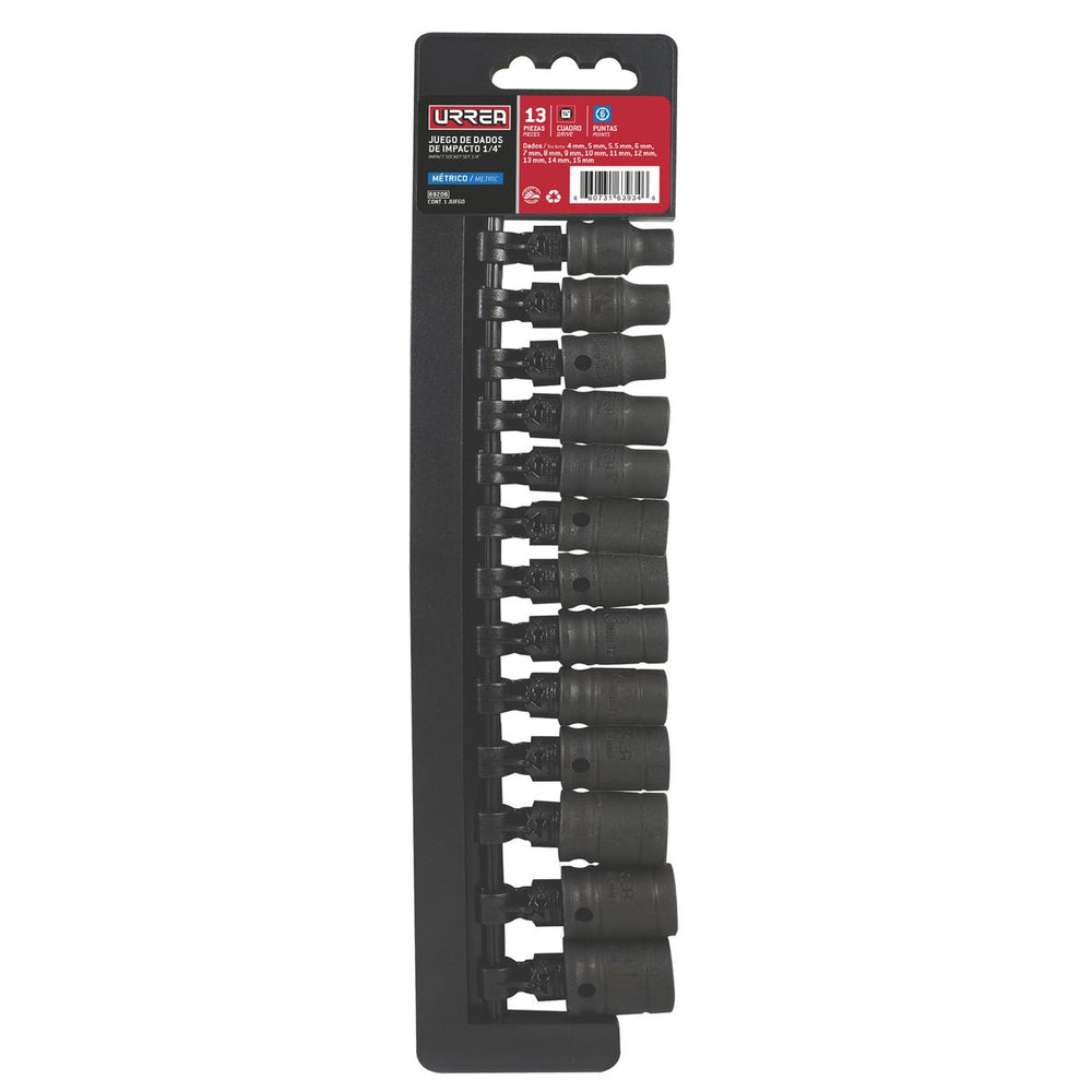 Juego de dados de impacto cuadro de 1/4", 6 puntas, métricos, 13 piezas Urrea 69206 - imagen 3