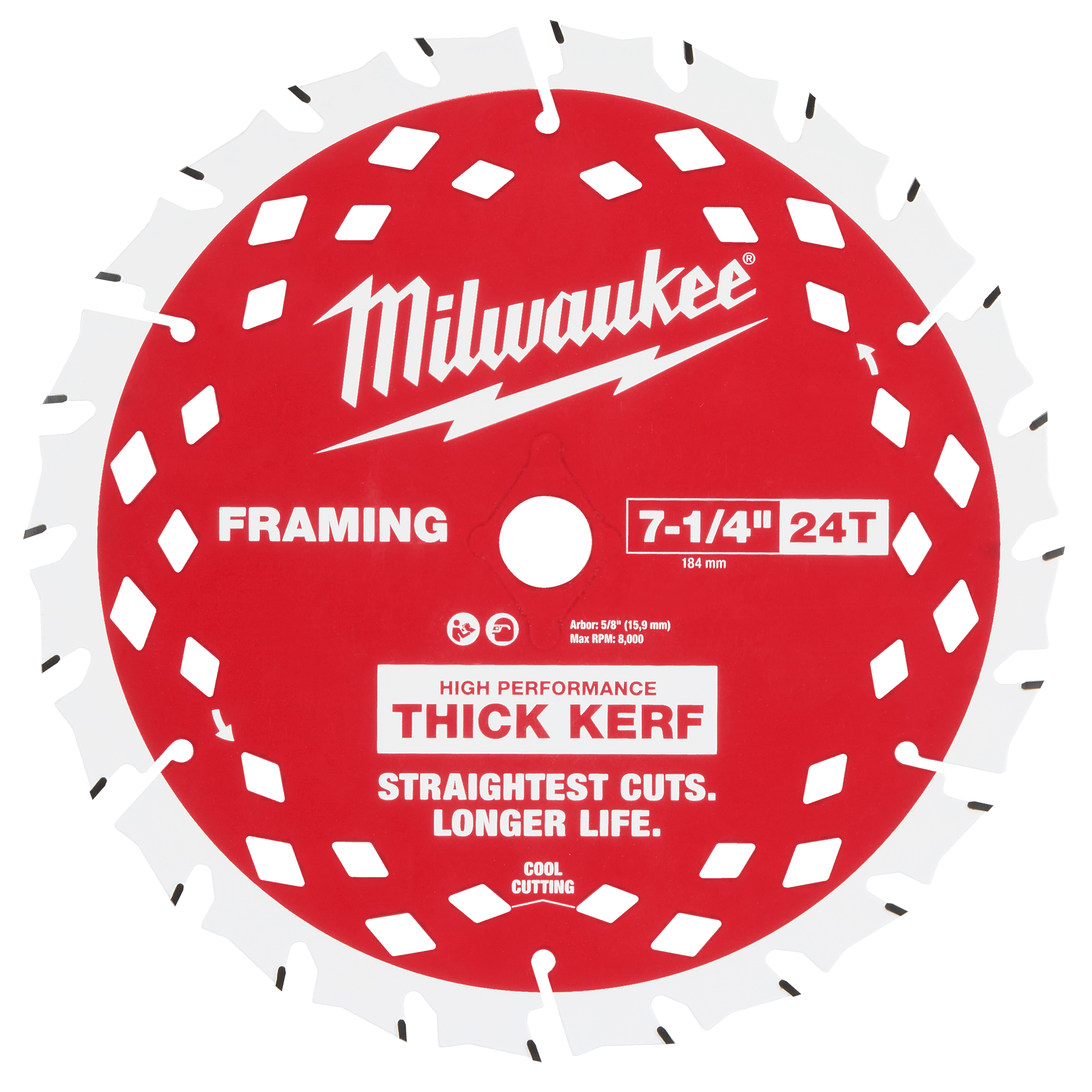 Hoja de sierra circular para enmarcado de calado grueso de 7-1/4" y 24 T Milwaukee 48-40-0740