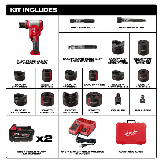 Kit de herramienta perforadora M18™ FORCE LOGIC™ de 10 toneladas de 1/2" a 2" Milwaukee 2676-22 - imagen 2