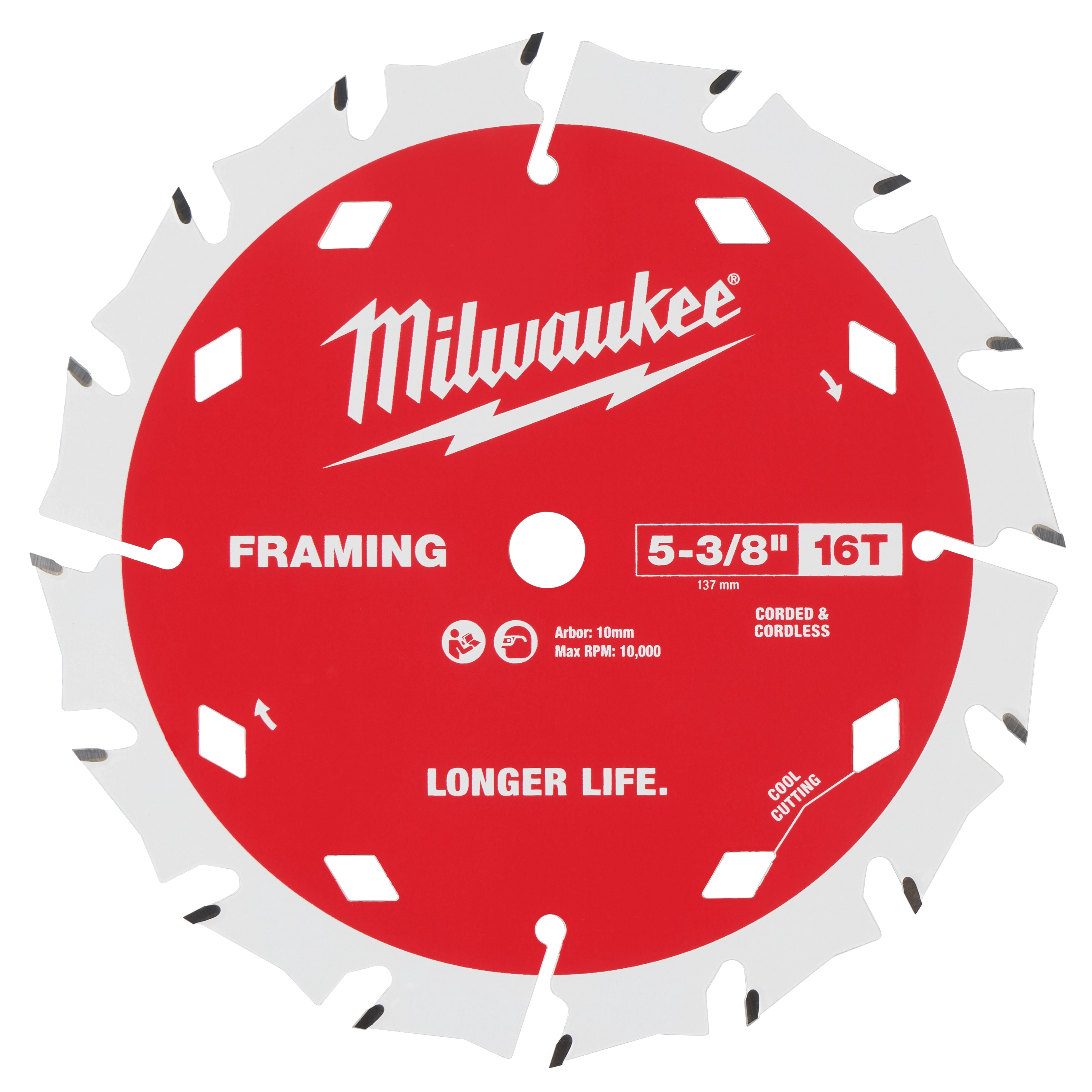 Hoja de sierra circular para enmarcado de 5-3/8" y 16 T Milwaukee 48-40-0522