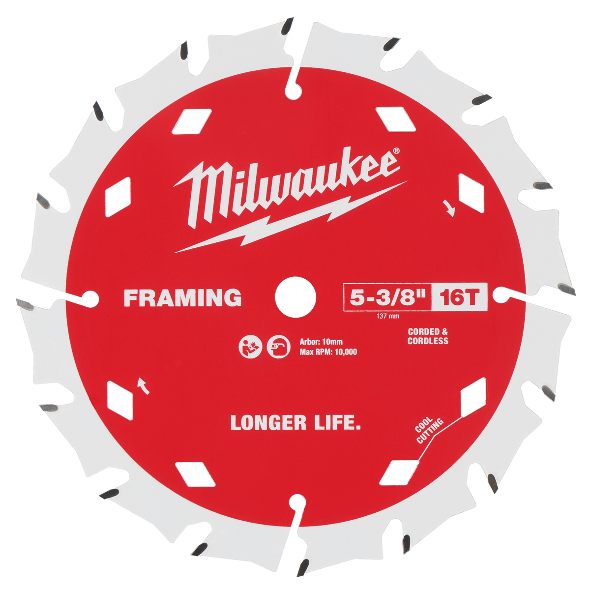 Hoja de sierra circular para enmarcado de 5-3/8" y 16 T Milwaukee 48-40-0522