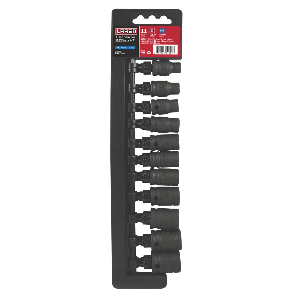 Juego de dados de impacto cuadro de 3/8", 6 puntas, métricos, 11 piezas Urrea 72202 - imagen 3