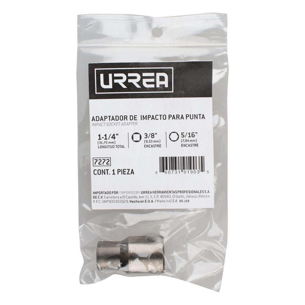 Adaptador de impacto con barreno pasado para puntas hexagonales 7,94 mm, 5/16" Urrea 7272 - imagen 3