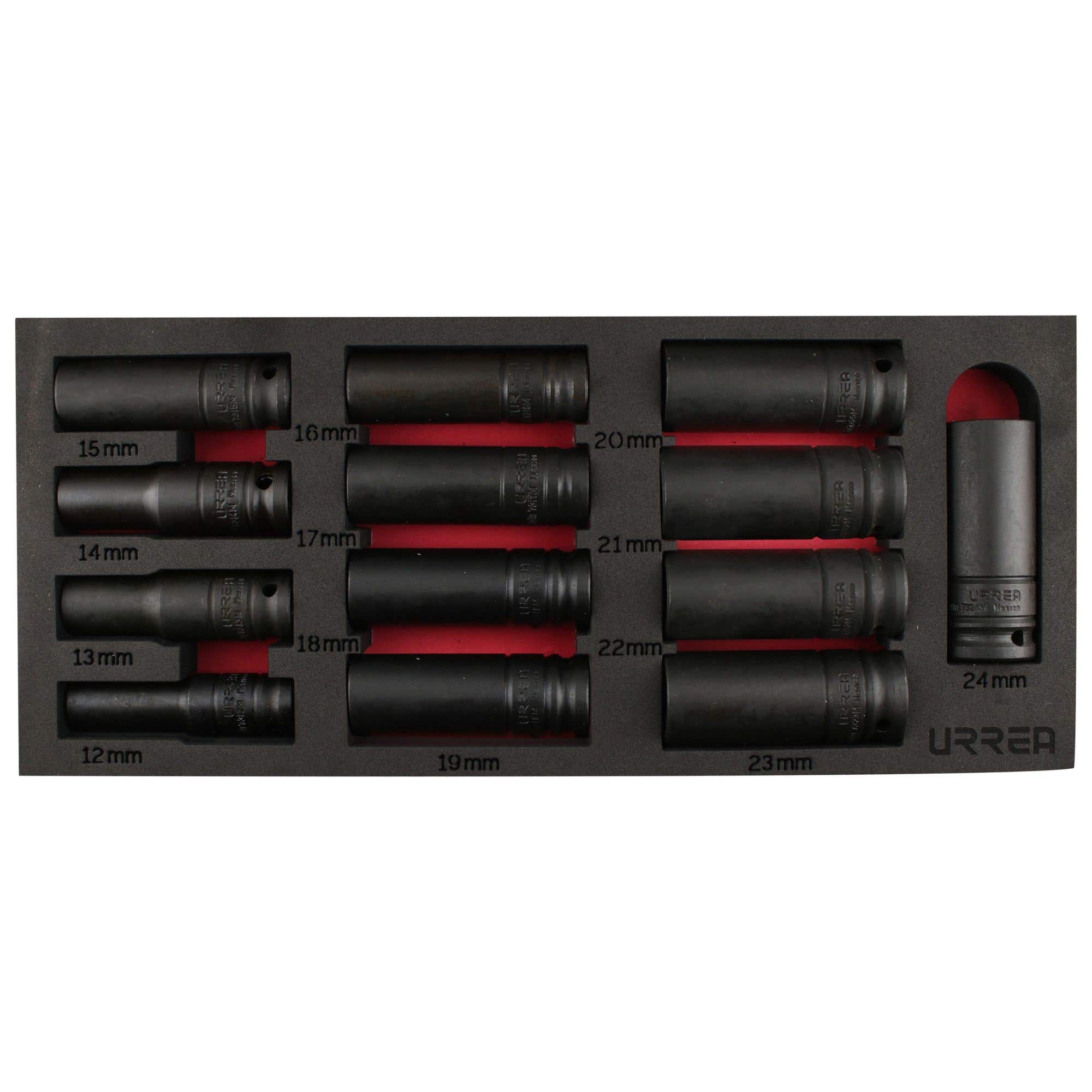 Juego de dados largos de impacto cuadro de 1/2", 6 puntas, métricos, 13 piezas Urrea 7302MC - imagen 6